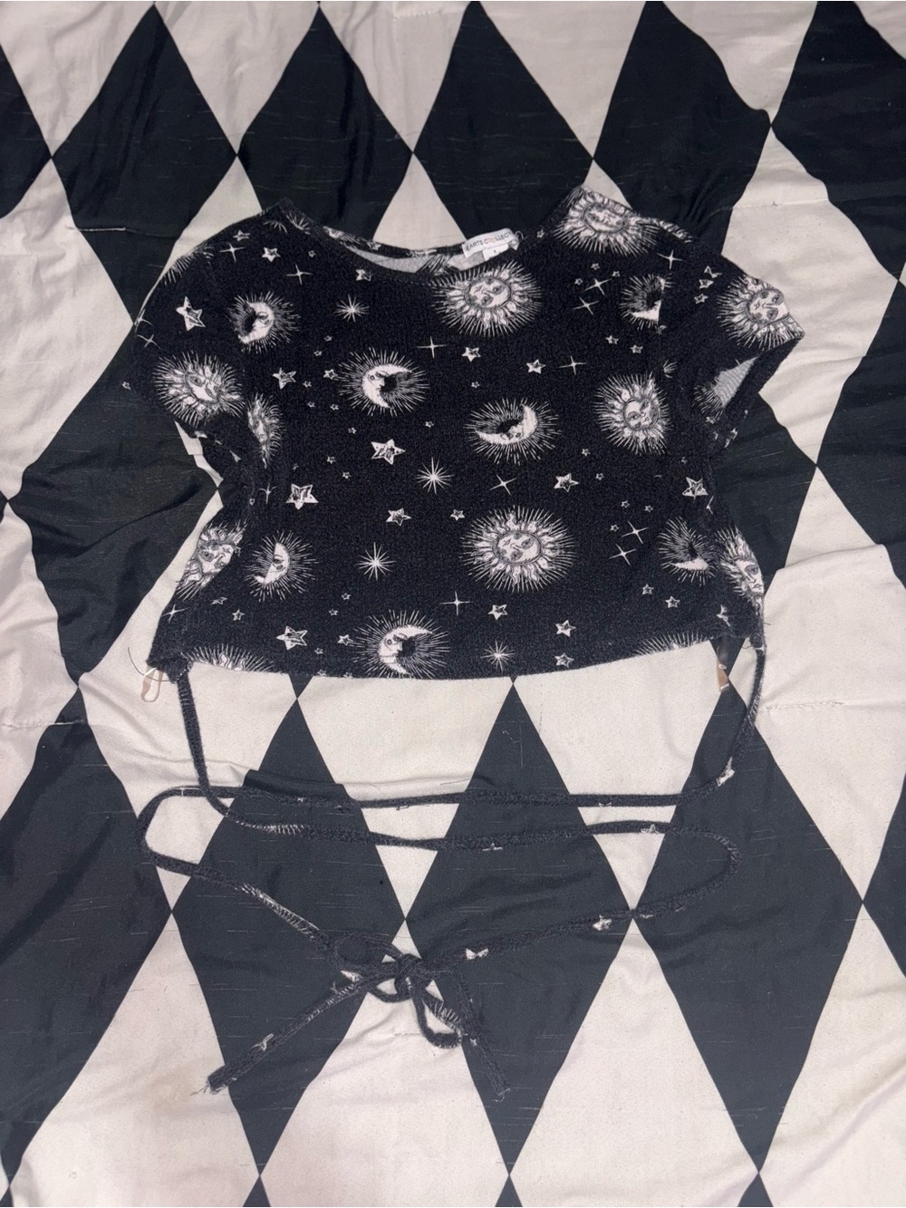 Celestial Print Crop Top with open back and Tie Details